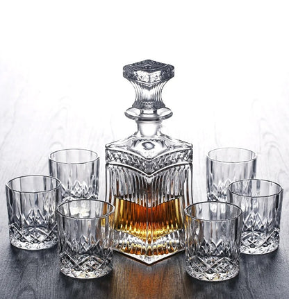 CRYSTAL WHISKEY DECANTER AND GLASSES